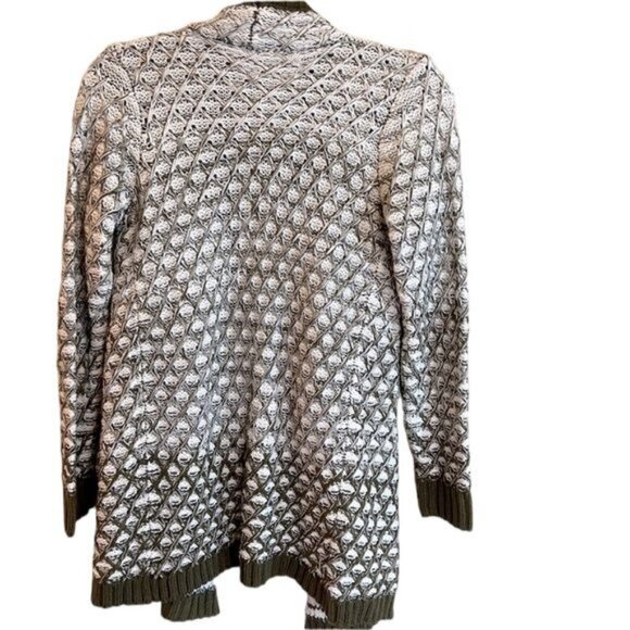 Alya sweater size small olive green and white textured knit waterfall cardigan - Picture 2 of 11
